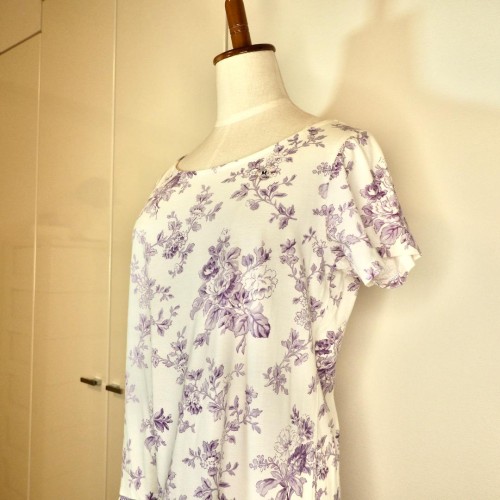 ユニクロ×green gateコラボ商品 花柄ルームウェア ホワイト/パープル