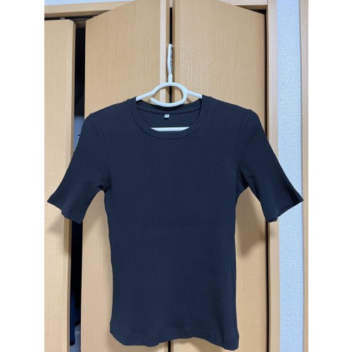 無印良品ストレッチリブ編みクルーネック五分袖Ｔシャツ