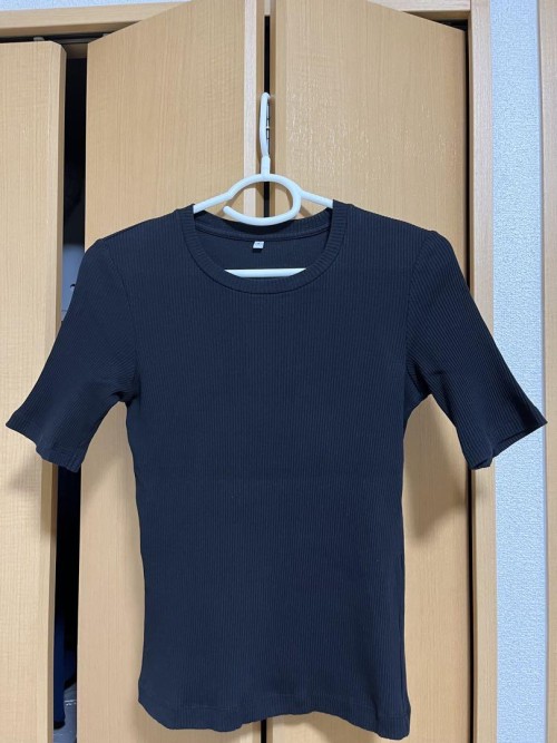 無印良品ストレッチリブ編みクルーネック五分袖Ｔシャツ