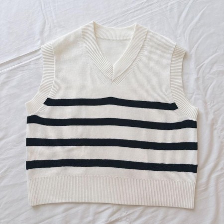無印良品　MUJI 綿ニットベスト XL ボーダー
