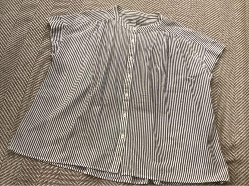 無印良品　フレンチスリーブ　ブラウス　ストライプ　レディース　M〜Lサイズ