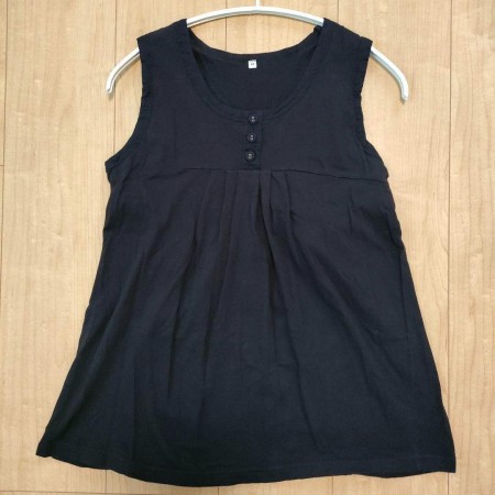 MUJI 無印良品 ノースリーブ Aライン トップス ネイビー M リボン 無地