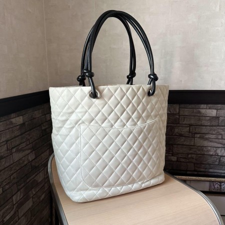 CHANEL カンボンライン マトラッセ パイソン ホワイト トートバッグ