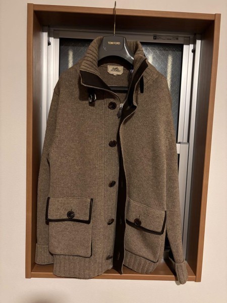 【美品】HERMES　エルメス　ウール×ヤック×レザーミックスニットブルゾン