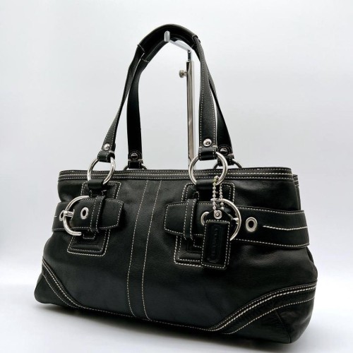 美品 COACH レザー ショルダーバッグ 本革 白ステッチc723