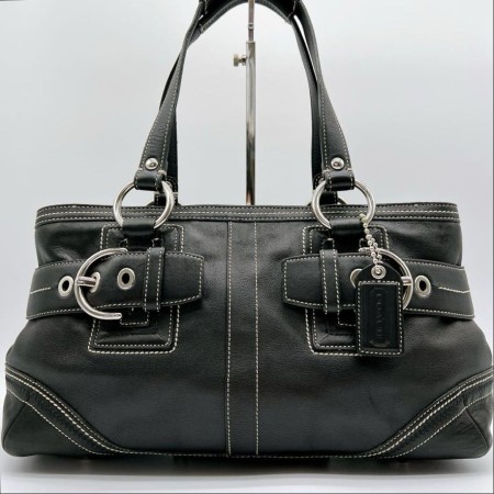 美品 COACH レザー ショルダーバッグ 本革 白ステッチc723