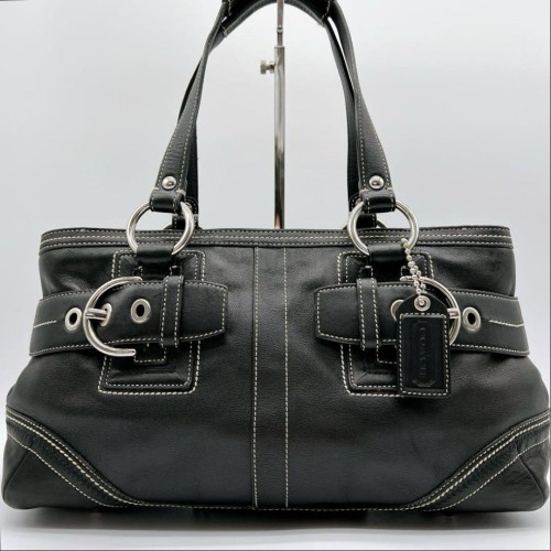 美品 COACH レザー ショルダーバッグ 本革 白ステッチc723