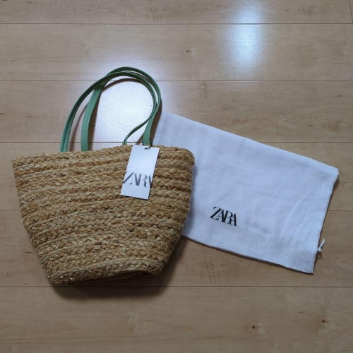 ZARA 　 グリーン　 かごバッグ 　保存袋付き　最終値下げ