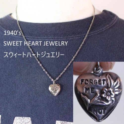 40s　スウィートハートジュエリー　フラワー　勿忘草　シルバー ネックレス