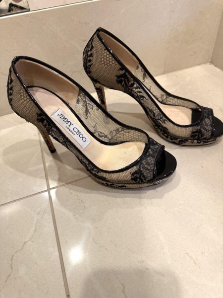 JIMMY CHOO レース オープントゥ ハイヒール　美品