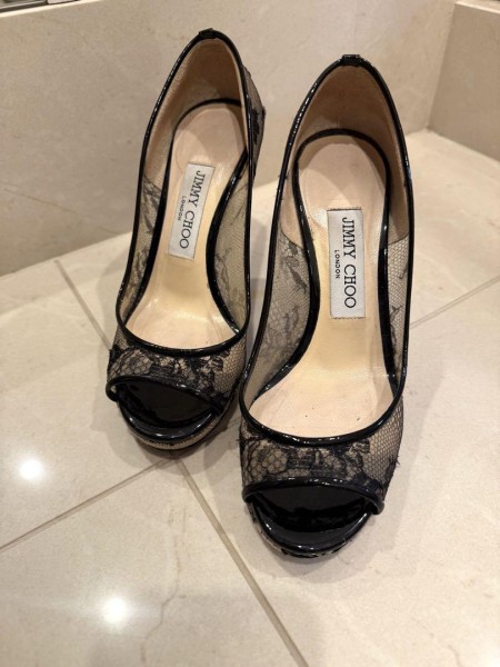 JIMMY CHOO レース オープントゥ ハイヒール　美品