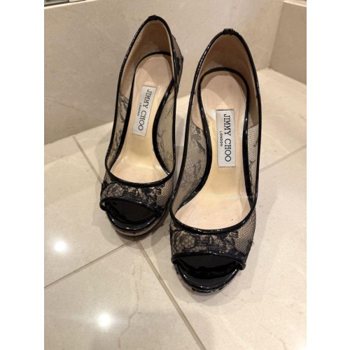 JIMMY CHOO レース オープントゥ ハイヒール　美品