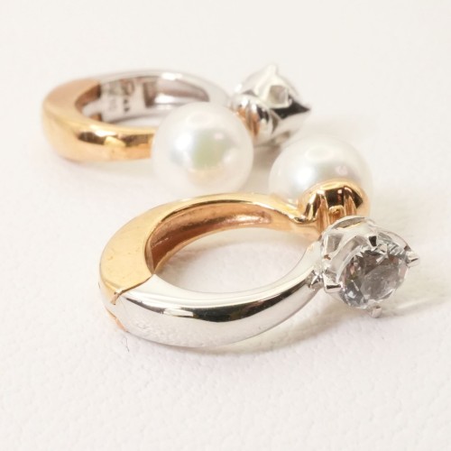 美品 スタージュエリー パール×ホワイトトパーズ イヤリング/24-5832S