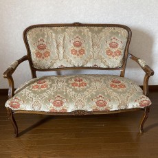 金華山張り　2人掛けソファ　アンティーク　希少　リビング家具　木製