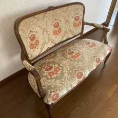 金華山張り　2人掛けソファ　アンティーク　希少　リビング家具　木製