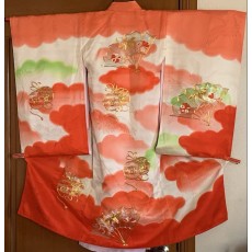 正絹　お宮参り　産着掛け着初着　ベビードレス　金駒刺繍入　出産祝い