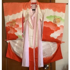 正絹　お宮参り　産着掛け着初着　ベビードレス　金駒刺繍入　出産祝い